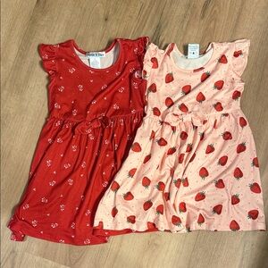 Emma & Elsa Little Girl (3) set of 2 EUC Red Floral Strawberries Spring Easter